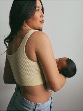 The Little Milk Bar Yellow Ribbed Snap-Front Crop Tank S/M